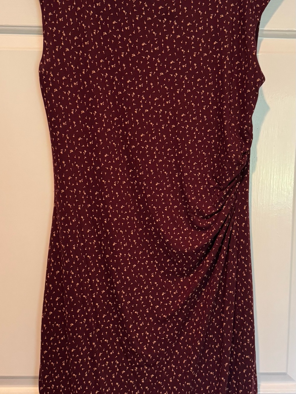 LOFT Burgundy Midi Dress with Cream Micro-Print